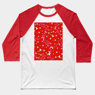 Passion Red Floral Pattern Baseball T-Shirt